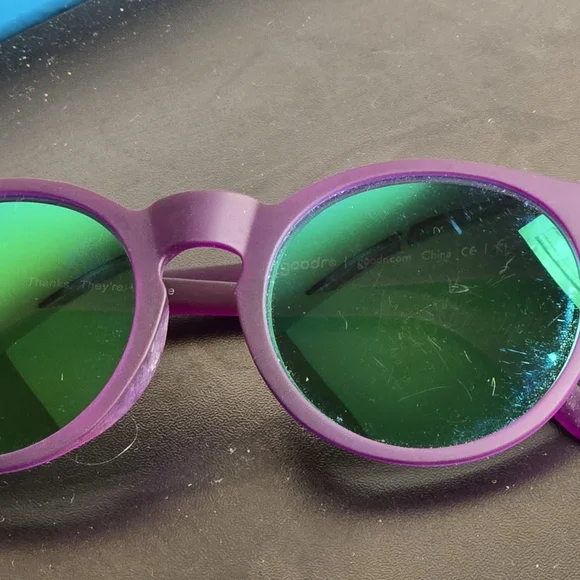 Goodr Brand Purple Sunglasses with Green Lenses - Picture 1 of 4